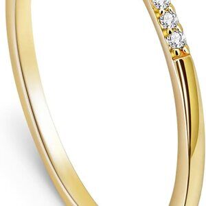 Trendy 14K Gold Stackable Rings with Triple CZ - Dainty Minimalist Design